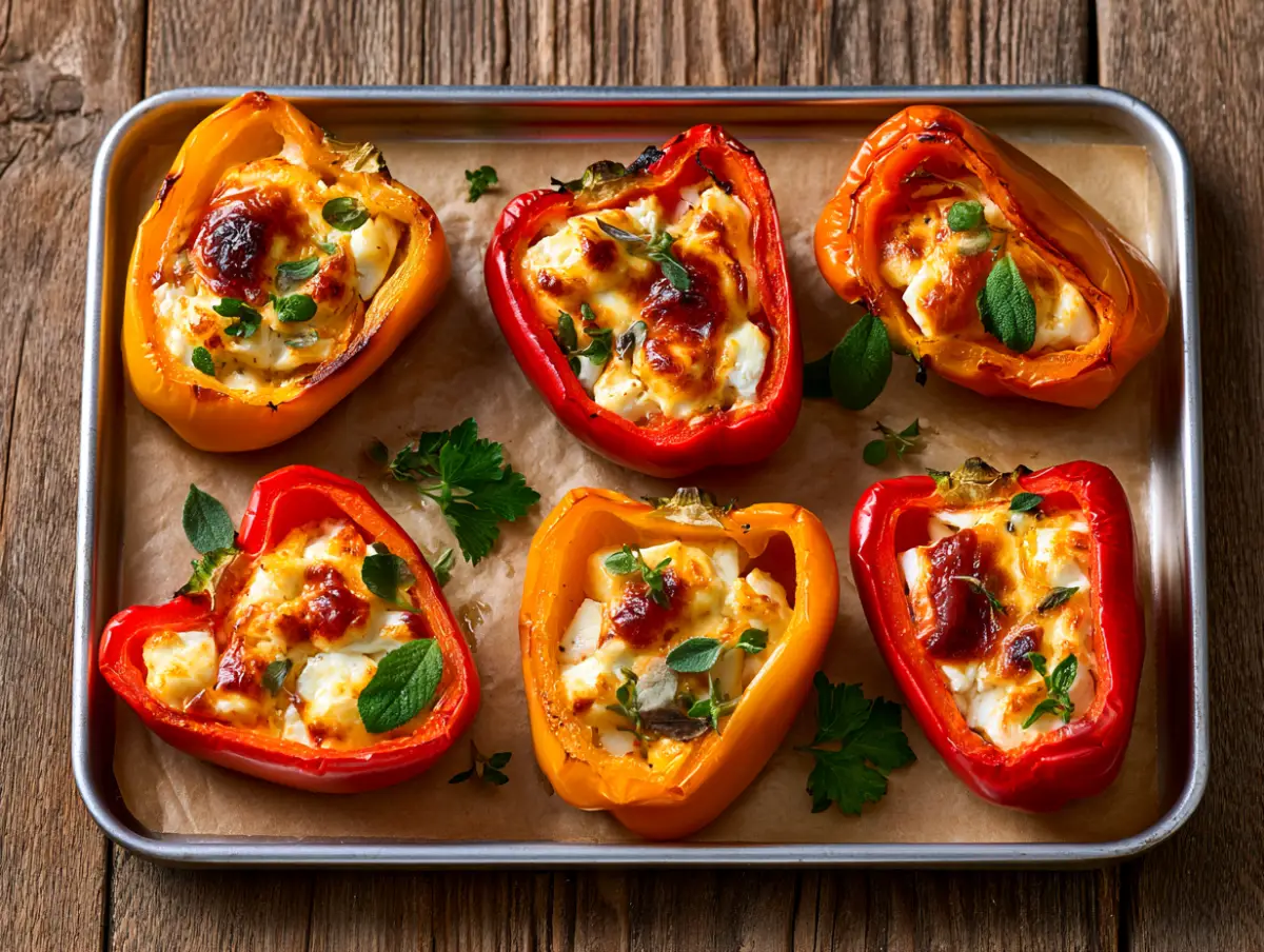 Sheet Pan Feta Stuffed Peppers Mediterranean dish