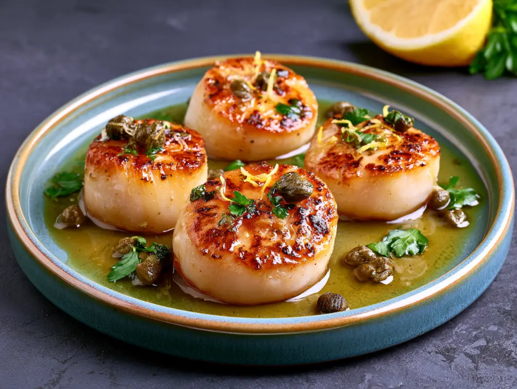 Lemon Butter Scallops with Capers (15 Minutes) 1 Lemon Butter Scallops With Capers recipe card