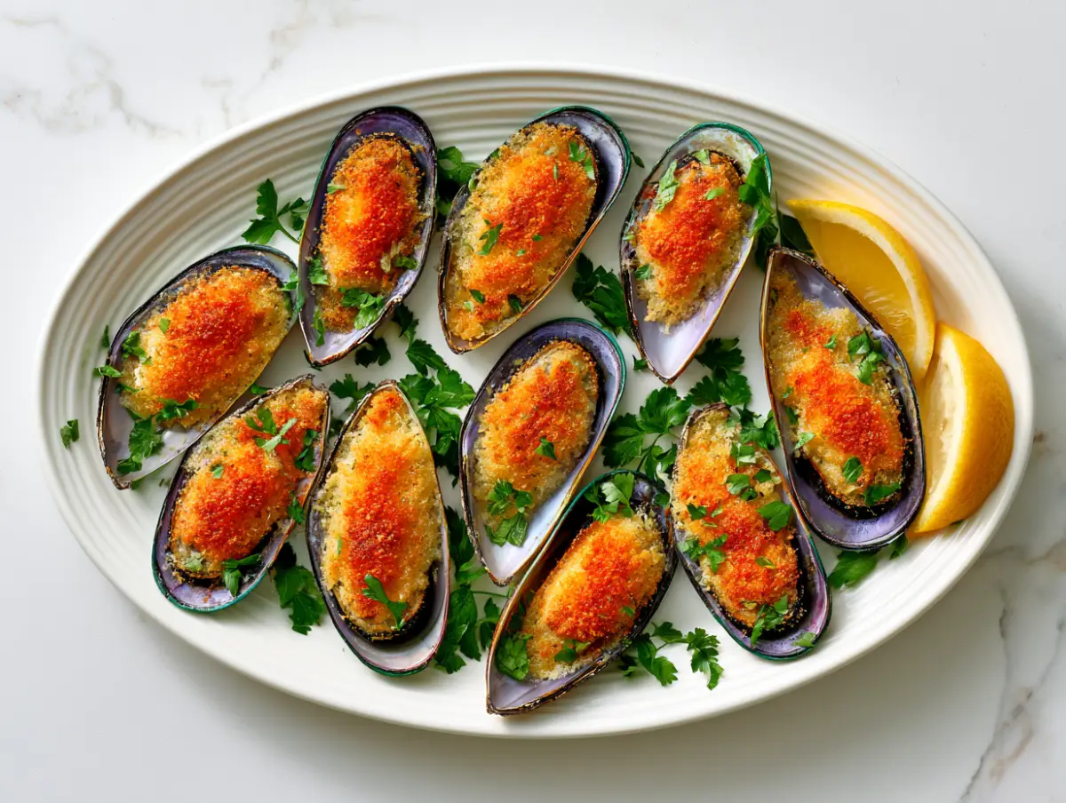 Baked mussels Mediterranean style