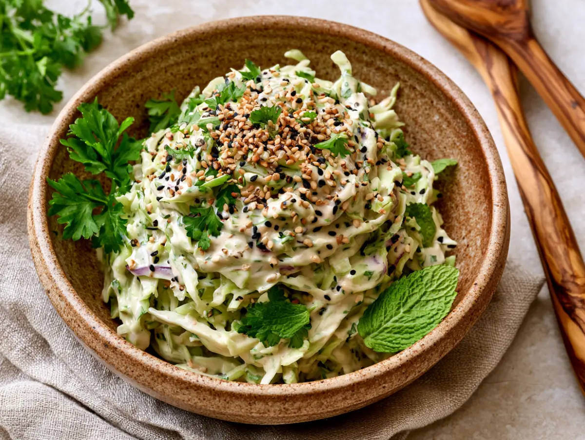 Mediterranean cabbage slaw with tahini dressing