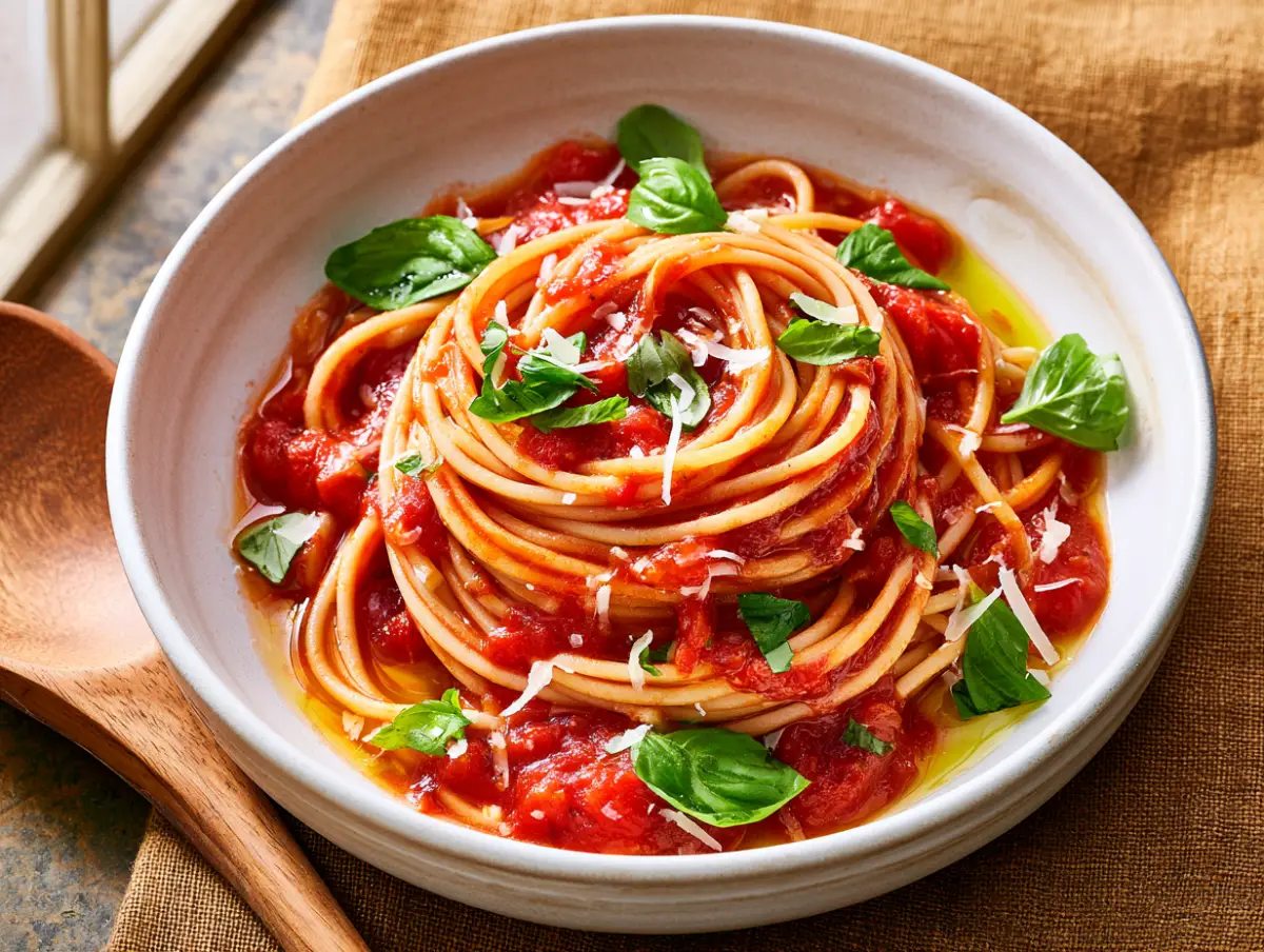 Tomato Basil Spaghetti Pomodoro Mediterranean dish